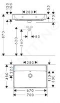 Hansgrohe Xanuia Q Umvadlo 70x48cm, s prepadom, bez otvoru na batriu, biela