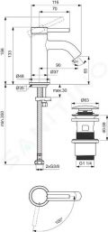 Ideal Standard Ceraline Nuovo Umvadlov batria s vpusou ClickClack, BlueStart, hodvbna ierna