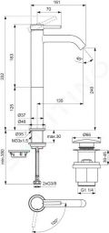 Ideal Standard Ceraline Nuovo Umvadlov batria s vpusou ClickClack, BlueStart, chrm