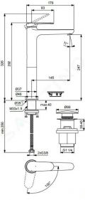 Ideal Standard Cerafine Nuovo Umvadlov batria s vpusou ClickClack, BlueStart, chrm