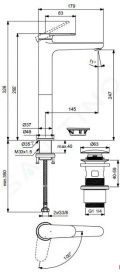 Ideal Standard Cerafine Nuovo Umvadlov batria s vpusou ClickClack, BlueStart, hodvbna ierna